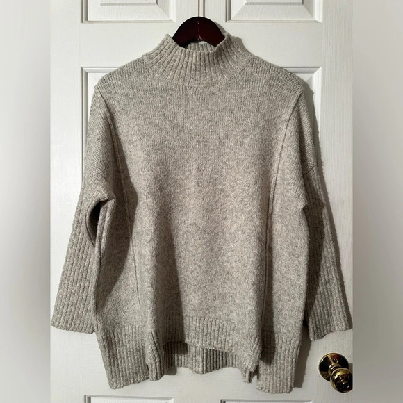 JOHN + JENN Anthropologie Oatmeal Chunky Sweater Wool Blend Mock Neck Oversize S - Picture 1 of 13